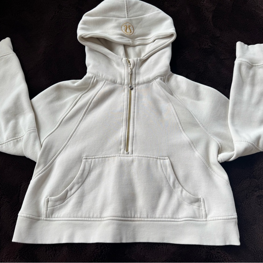 Women’s M/L lululemon Scuba Oversized Half Zip Hoodie Bone White Gold Zipper